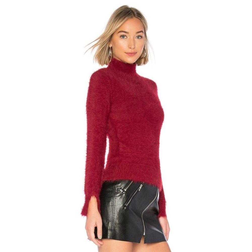 Lovers + Friends Truly‎ Fuzzy Knit Turtle Neck Sweater Red Women Size S